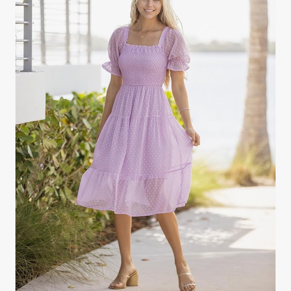 Elegant Lavender Smocked Dress